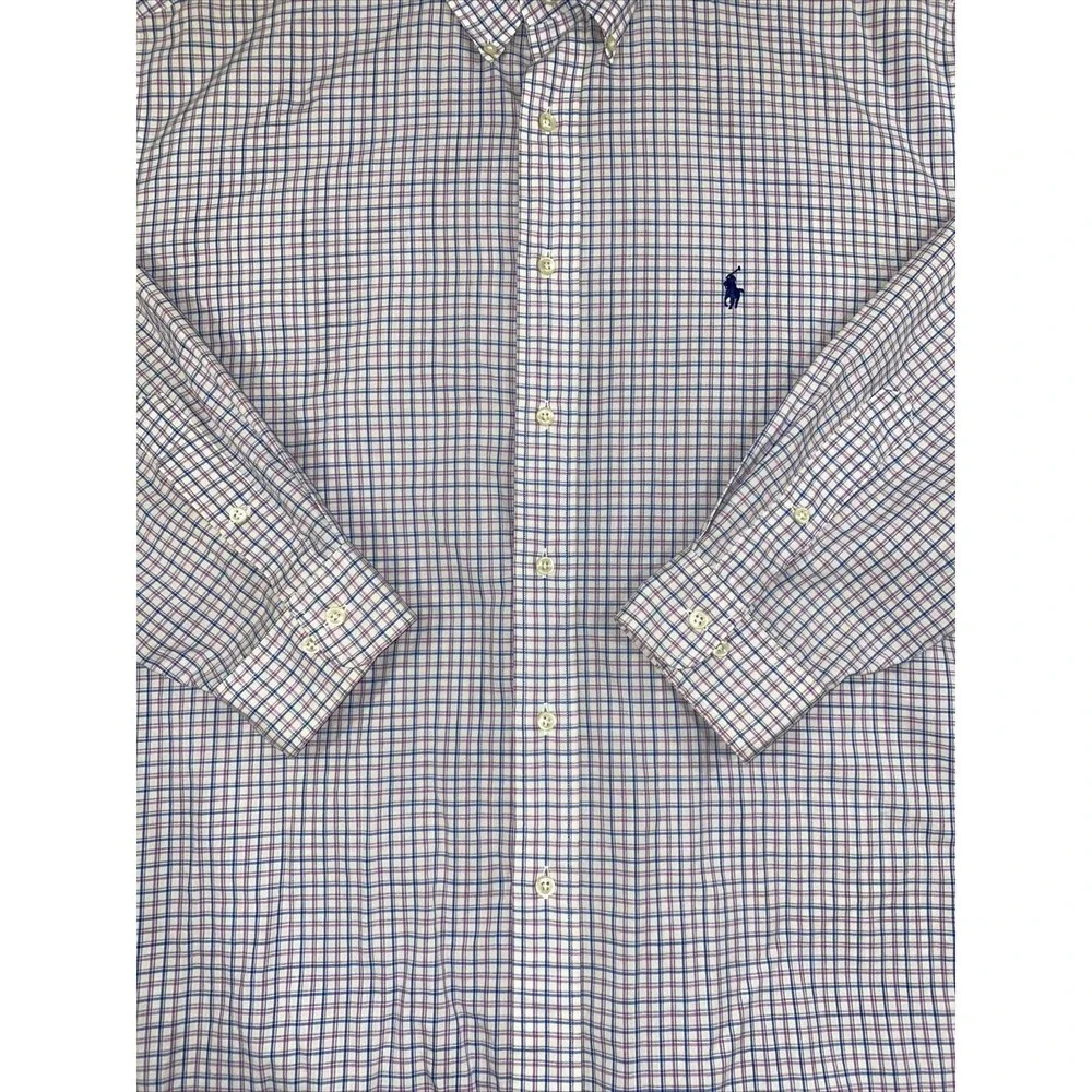 Polo Ralph Lauren Yarmouth Shirt 17 1/2 34/35 Long Sleeve Check Picnic Pink Blue